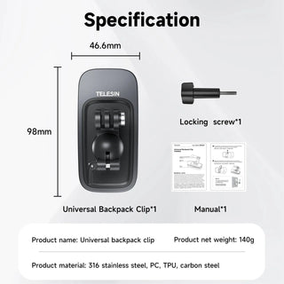 TELESIN 360° Rotation Magnetic Backpack Strap Clip Mount for GoPro Hero, Insta360, DJI OSMO - product details - b.savvi
