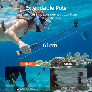 TELESIN 4-in-1 Waterproof Selfie Stick, Floating Hand Grip & Tripod for GoPro, Insta360, DJI OSMO - product details - b.savvi