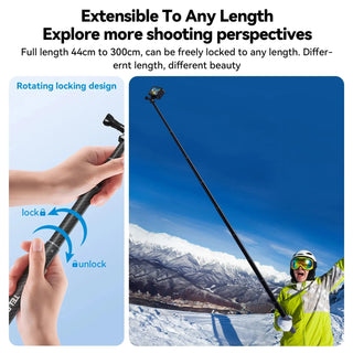 TELESIN Long Carbon Fibre Selfie Stick Monopod 1.2m/3m With 1/4 Screw - product details - b.savvi