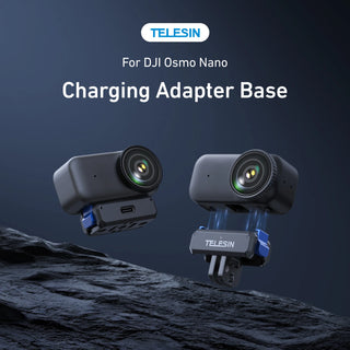 Telesin charging adapter base for DJI Osmo Nano on a dark background