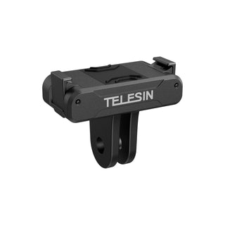 A black Telesin bicycle handlebar clamp mount with a quick-release mounting bracket, shown on a solid white background.
