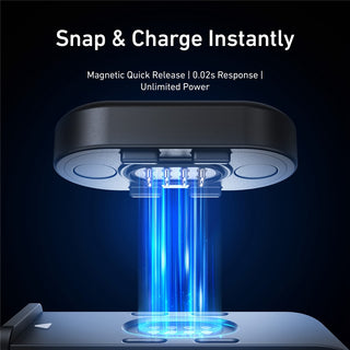 Magnetic quick release device with blue light on a dark background