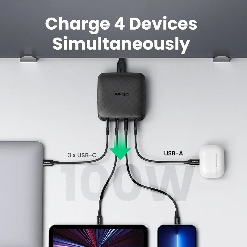 Ugreen 100W USB C Desktop Fast Charger 4-Port GaN Power Adapter - product details charge 4 devices - b.savvi