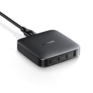 Ugreen 100W USB C Desktop Fast Charger 4-Port GaN Power Adapter - product variant black front angled view charger - b.savvi