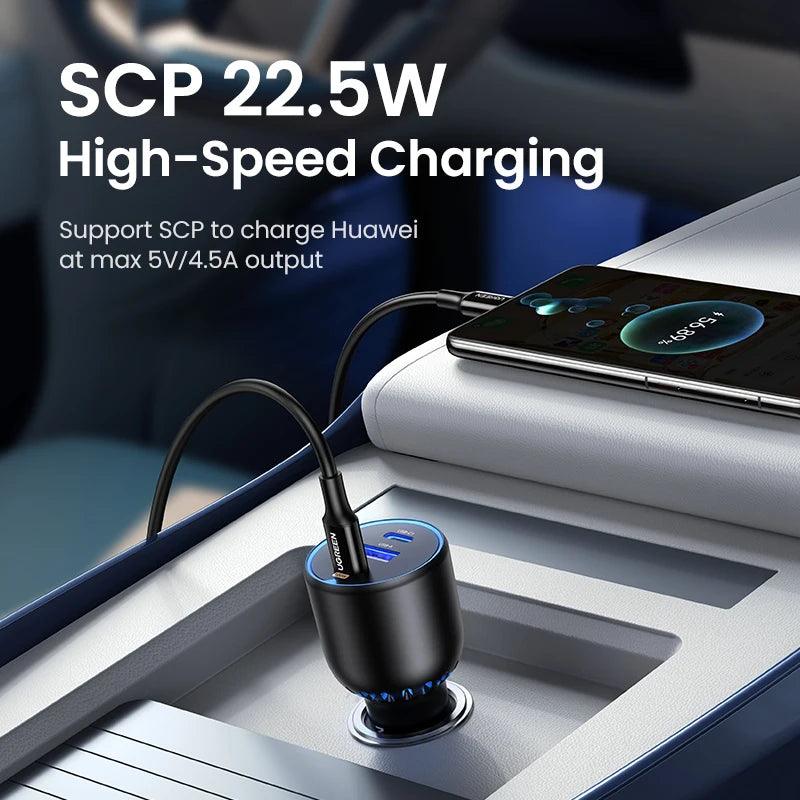 Ugreen 130W Car Charger USB C 3 Port PD3.0 QC4.0 Fast Charging - product details scp 22.5w high speed charging - b.savvi
