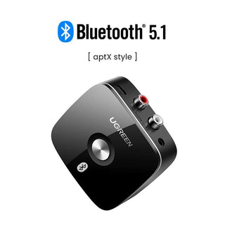 Ugreen 3.5mm RCA Bluetooth 5.1 Receiver Adapter aptX LL Wireless Music - product variant black front angled view aptx style - b.savvi
