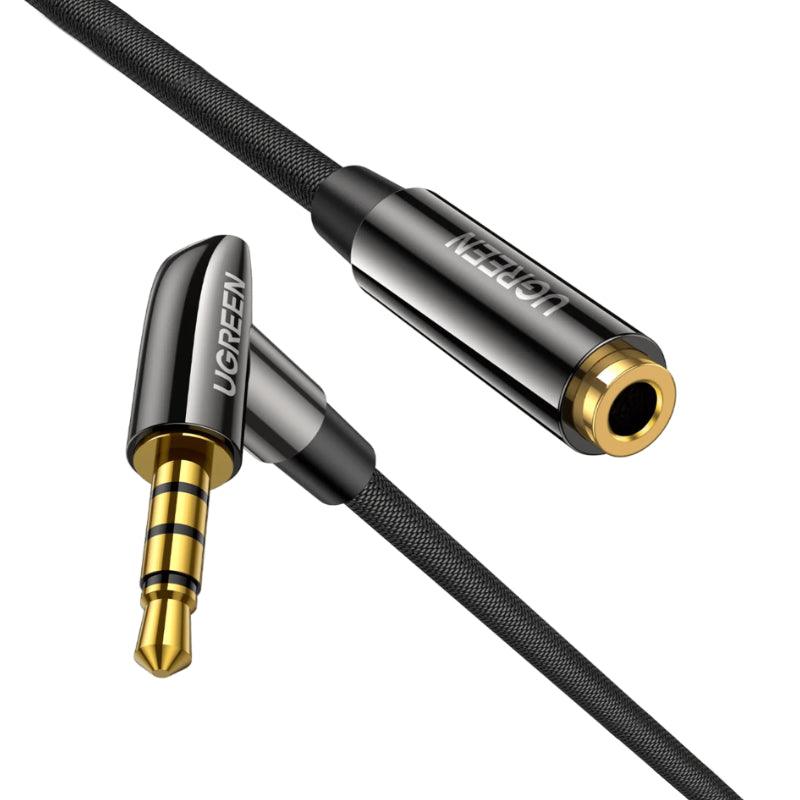 Ugreen 3.5mm Right Angle Audio Extension Cable Mic 4-Pole Male to Female - product main black front angled view - b.savvi