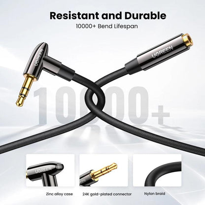 Ugreen 3.5mm Right Angle Audio Extension Cable Mic 4-Pole Male to Female - product details resistant and durable - b.savvi