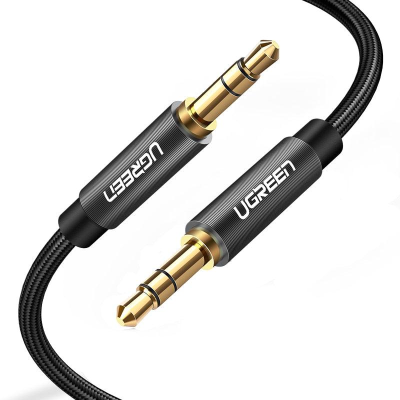 Ugreen 3.5mm Stereo Jack Audio Aux Braided Cable Male to Male - product main black front angled view - b.savvi