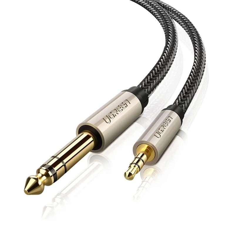 Ugreen 6.35mm to 3.5mm, 1/4 inch to 1/8 Aux Audio Cable - product main gold front angled view - b.savvi