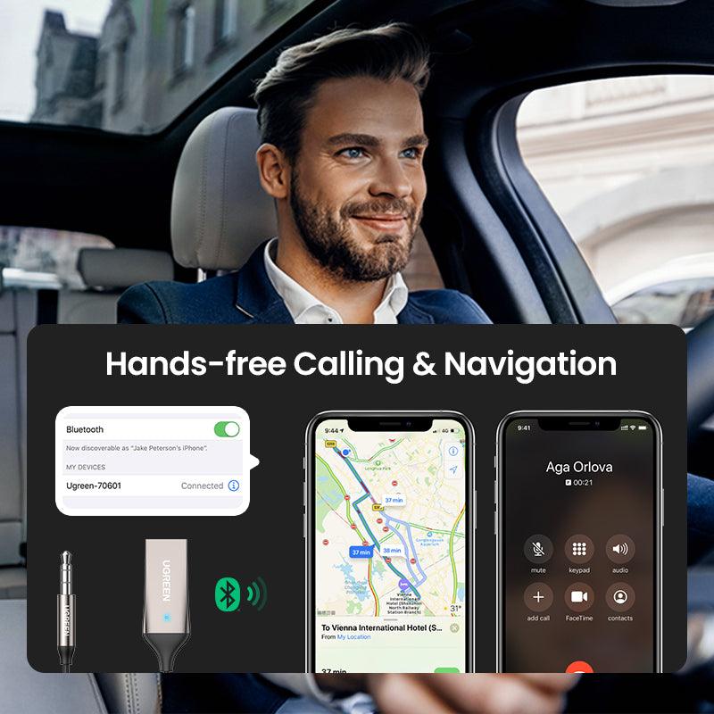 Ugreen Bluetooth 5.3 Aux Adapter Wireless Car Receiver USB to 3.5mm Built-in Mic - product details hands free calling - b.savvi