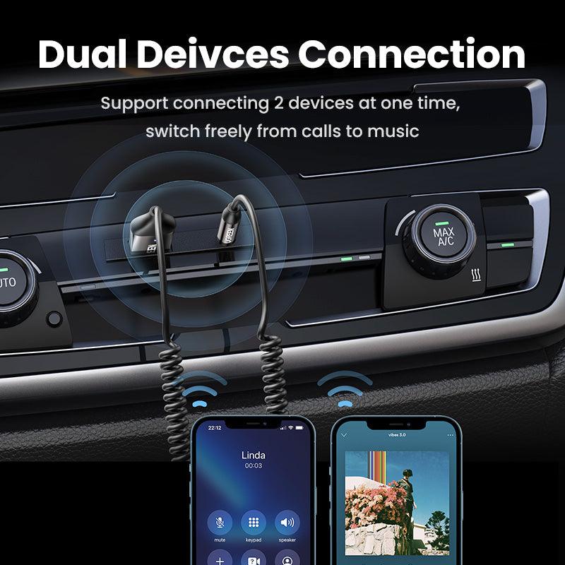 Ugreen Bluetooth 5.3 Aux Adapter Wireless Car Receiver USB to 3.5mm Built-in Mic - product details dual devices connection - b.savvi