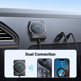 Ugreen Bluetooth 5.4 Aux Adapter for Car Receiver with Built-in Mic and Noise Cancellation - product details dual connection - b.savvi
