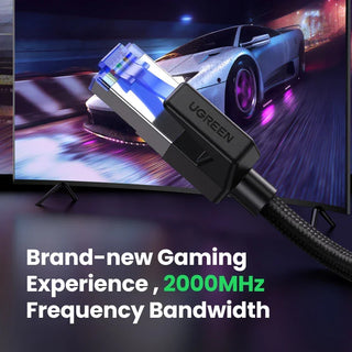 UGREEN cable with a gaming setup in the background on a TV screen