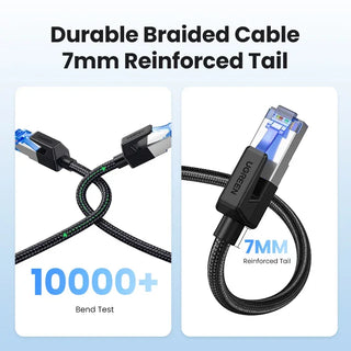 Braided cable with 7mm reinforced tail and UGREEN branding on a light blue background