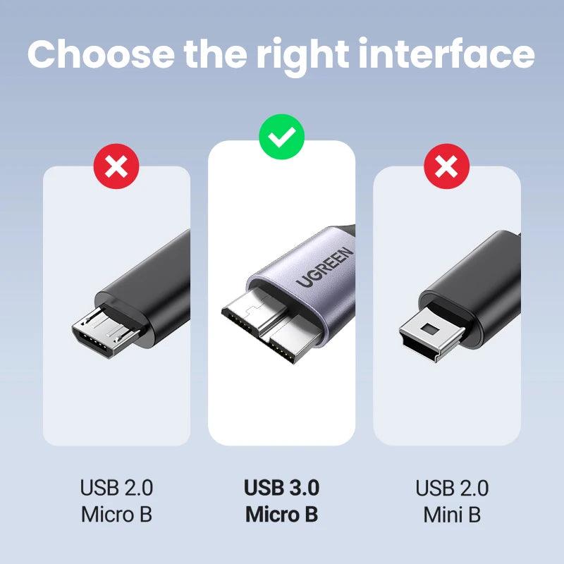 Micro USB 3.0 Hard Drive Cable – USB Type A To Micro USB B, 1 Meter, Grey