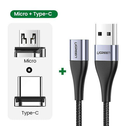 Ugreen Magnetic Reversible USB C & Micro USB Cable - product variant grey front view usb c miro usb - b.savvi