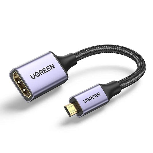 Ugreen Micro HDMI to HDMI Adapter Cable Male To Female 4K@60Hz (0.25m) - product main grey front angled view - b.savvi