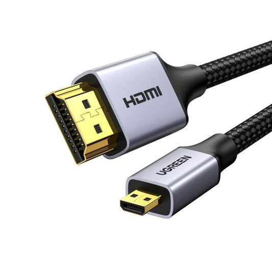 Ugreen Micro HDMI to HDMI Cable Aluminum Type D Male to Male 4K@60Hz (1m) - product main grey front angled view - b.savvi