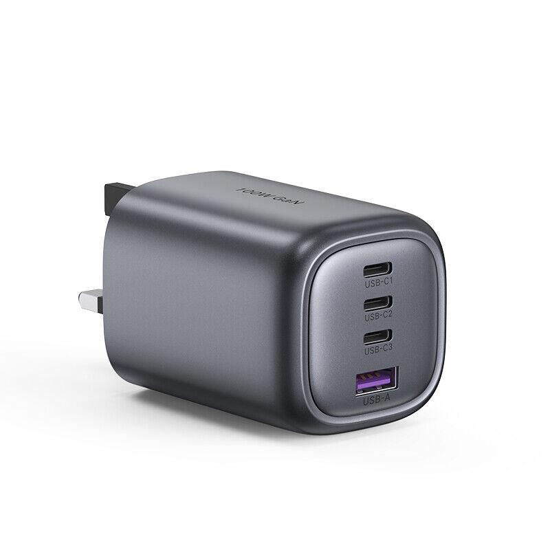Ugreen Nexode 100W USB C Fast Charger Plug 4-Port GaN Wall Power Adapter - product variant grey front angled view charger - b.savvi