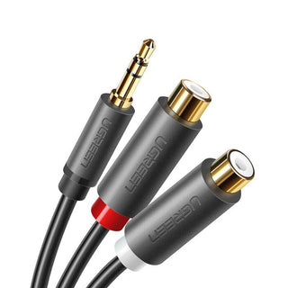 Ugreen RCA Cable 2RCA Female to 3.5mm Male Adapter Phono Stereo Audio Cable - 20cm - product main black front angled view - b.savvi