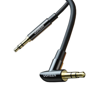 Ugreen Right Angle 3.5mm Stereo Jack Audio Aux Cable Braided Male to Male - product main black front angled view - b.savvi