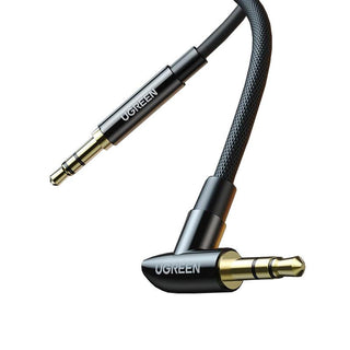 Ugreen Right Angle 3.5mm Stereo Jack Audio Aux Cable Braided Male to Male - product main black front angled view - b.savvi