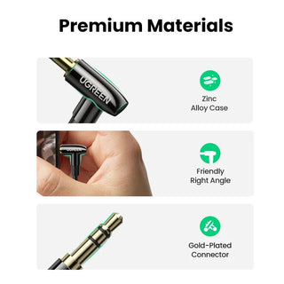 Ugreen Right Angle 3.5mm Stereo Jack Audio Aux Cable Braided Male to Male - product details premium materials - b.savvi