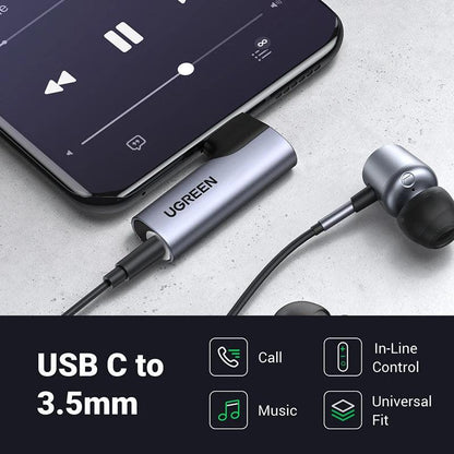 Ugreen Right Angle USB C to 3.5mm Aux DAC Audio Adapter - product details calls and in line control - b.savvi