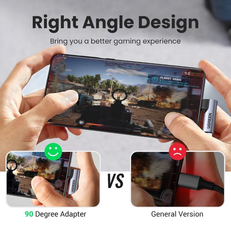 Ugreen Right Angle USB C to 3.5mm Aux DAC Audio Adapter - product details 90 degree deisgn - b.savvi