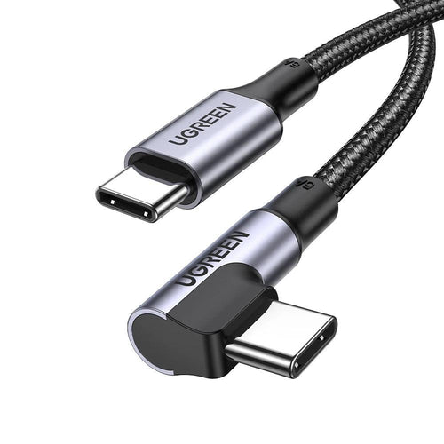 Ugreen Right Angle USB C to USB C Fast Charger Cable 100W PD 5A Charging - product main grey front angled view - b.savvi