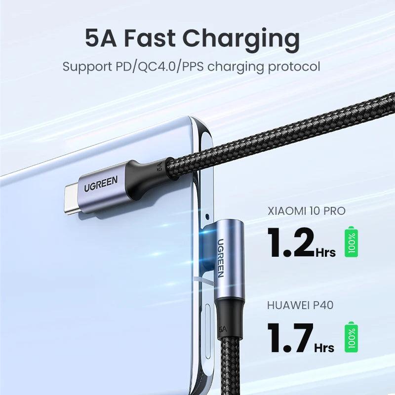 Ugreen Right Angle USB C to USB C Fast Charger Cable 100W PD 5A Charging - product details support pd qc.40 pps protocol - b.savvi