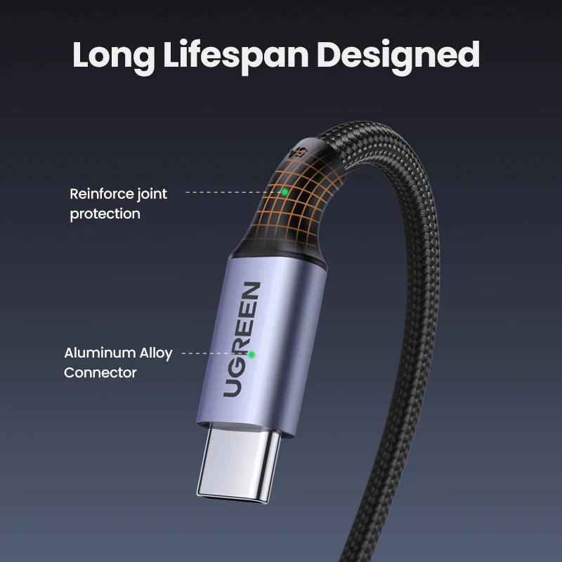 Ugreen Right Angle USB C to USB C Fast Charger Cable 100W PD 5A Charging - product details long lifespan - b.savvi