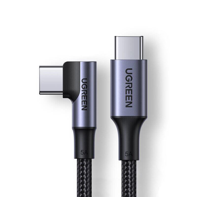 Ugreen Right Angle USB C to USB C Fast Charger Cable 100W PD 5A Charging - product variant gret front view single 90 - b.savvi