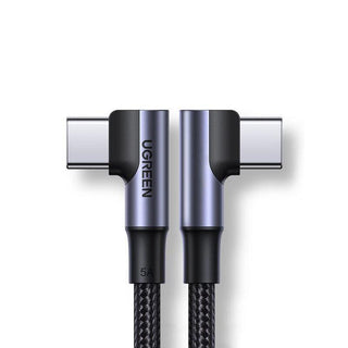 Ugreen Right Angle USB C to USB C Fast Charger Cable 100W PD 5A Charging - product variant grey front view double 90 - b.savvi
