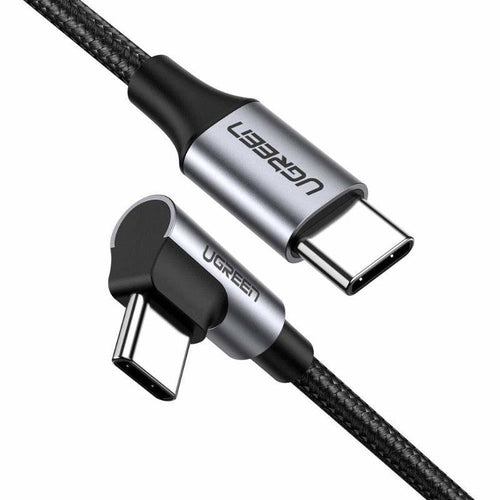Ugreen Right Angle USB C to USB C Fast Charger Cable 60W PD 3A Charging - product main grey front angled view - b.savvi