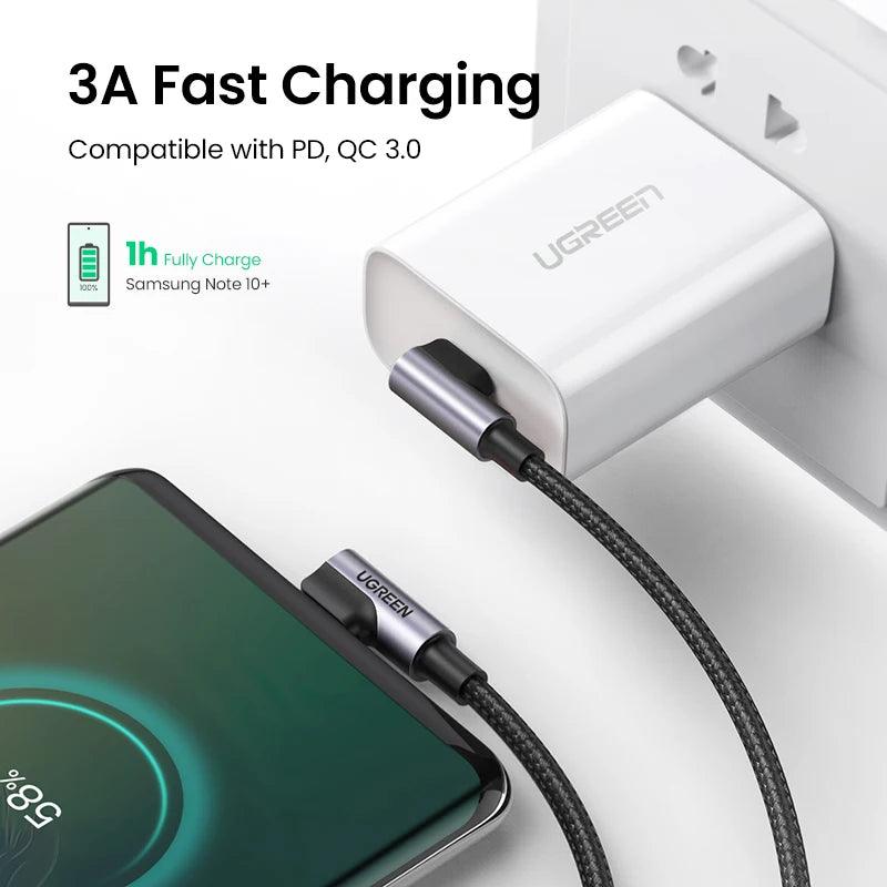Ugreen Right Angle USB C to USB C Fast Charger Cable 60W PD 3A Charging - product details compatible with pd qc3.0 - b.savvi