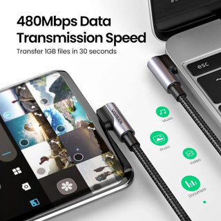 Ugreen Right Angle USB C to USB C Fast Charger Cable 60W PD 3A Charging - product details 480mbps data transmission - b.savvi