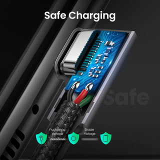 Ugreen Right Angle USB C to USB C Fast Charger Cable 60W PD 3A Charging - product details safe charging - b.savvi