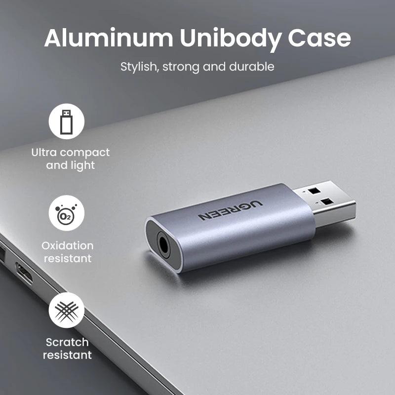 Ugreen Sound Card Audio Adapter USB to 3.5mm Aux External Converter - product details aluminium case - b.savvi
