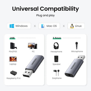 Ugreen Sound Card Audio Adapter USB to 3.5mm Aux External Converter - product details universal compatibility - b.savvi