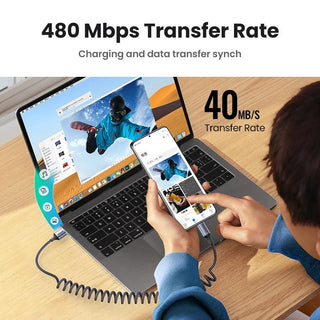 Ugreen Spring Coil USB C Fast Charger Cable 100W/66W 6A Charging 1.2m - product details 480mbps transfer rate - b.savvi