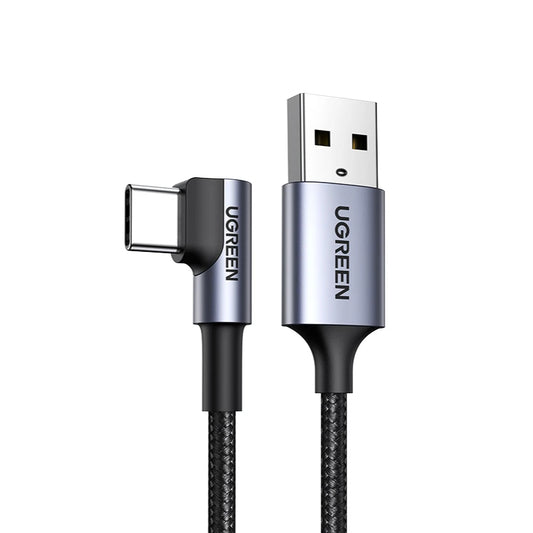 Ugreen USB C 90 Degree Cable Data Sync and Fast Charging - product main grey front angled view - b.savvi
