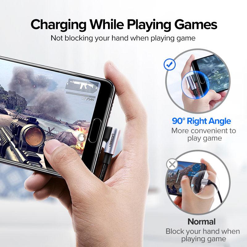 Ugreen USB C 90 Degree Cable Data Sync and Fast Charging - product details charge while playing games - b.savvi