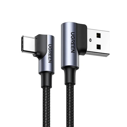 Ugreen USB C Dual 90 Degree Cable Fast Charge & Data - product main grey front angled view - b.savvi