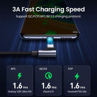 Ugreen USB C Dual 90 Degree Cable Fast Charge & Data - product details 3a charging speed - b.savvi