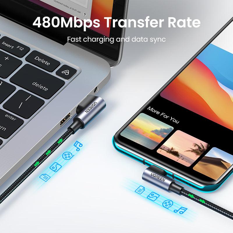 Ugreen USB C Dual 90 Degree Cable Fast Charge & Data - product details 480mbps transfer rate - b.savvi