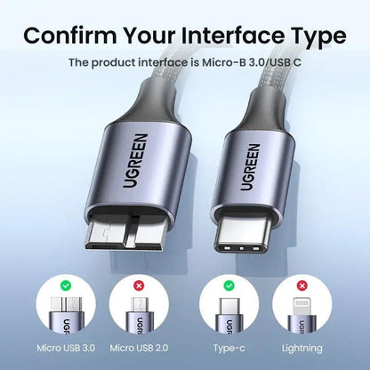 Ugreen USB C to Micro B Hard Drive Cable Braided USB 3.0 5Gbps 3A HDD SSD - product details confirm interface type - b.savvi