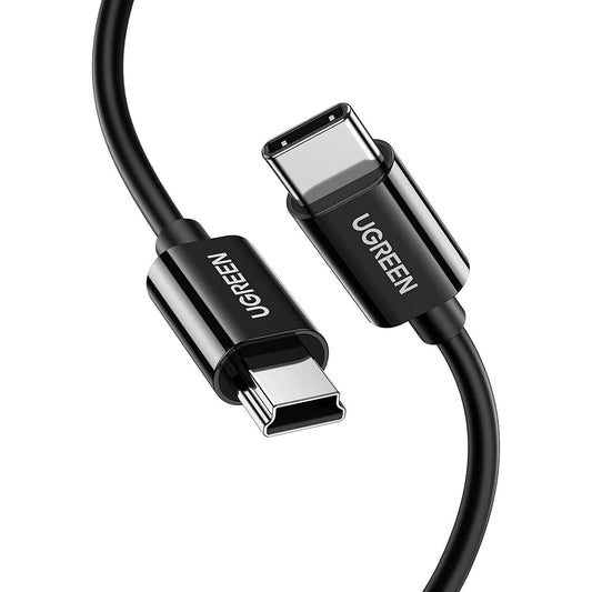 Ugreen USB Type C to Mini USB Cable Sync & Charging - product main black front angled view - b.savvi