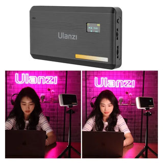 Ulanzi light modifier with two images showing its use in a streaming setup.